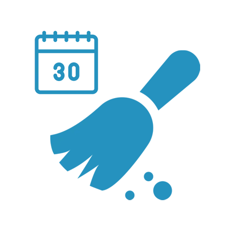 Dieses Bildsymbol zeigt ein Kalendersymbol mit einem markierten Monat. Es symbolisiert die monatliche Reinigung.