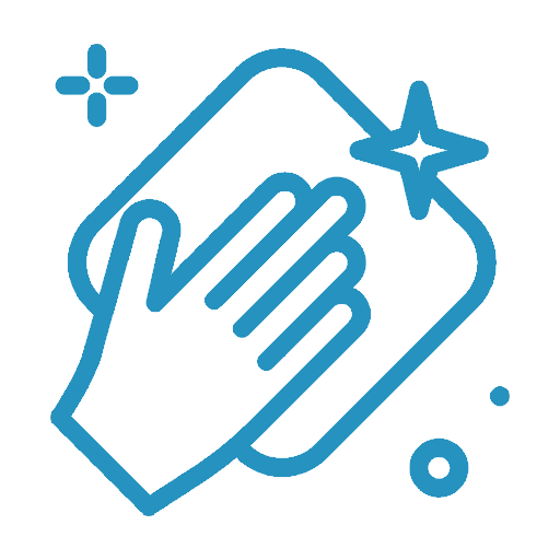 Dieses Bildsymbol zeigt ein Reinigungswerkzeug, das in Aktion ist, und symbolisiert eine gründliche Reinigung.