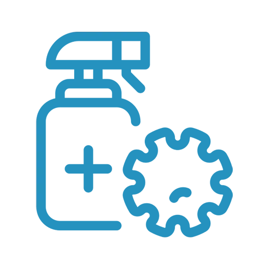 Dieses Bildsymbol zeigt ein Reinigungsmittel, das versprüht wird, und steht für Desinfektionsreinigung.