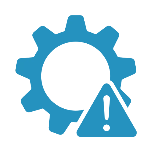 Dieses Bildsymbol zeigt ein Zahnrad mit einem Warnsymbol, das für die frühzeitige Erkennung von potenziellen Schäden steht.