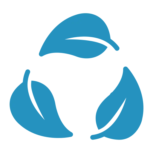 Dieses Bildsymbol zeigt drei Blätter in einer Recycling-Dreiecksform, was umweltschonende Praktiken darstellt.