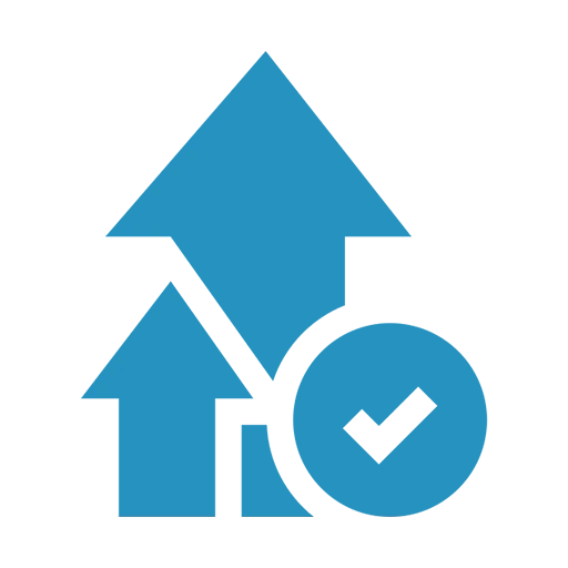 Dieses Bildsymbol zeigt drei Pfeile, die nach oben zeigen, mit einem Häkchen. Es symbolisiert die Steigerung des Werts.