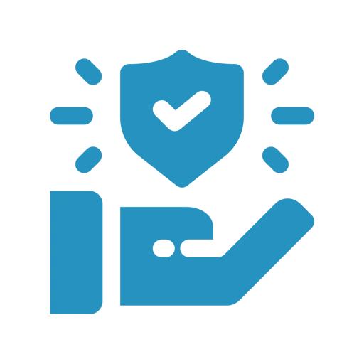 Dieses Bildsymbol zeigt eine Hand, die ein Schutzschild hält, und steht für Sicherheit und Zuverlässigkeit.