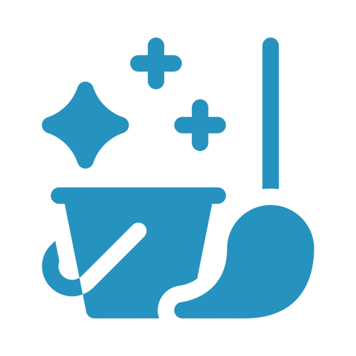 Dieses Bildsymbol zeigt einen Eimer und einen Mopp, was eine regelmäßige, halbjährliche Reinigung symbolisiert.