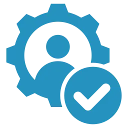 Dieses Bildsymbol zeigt ein blaues Zahnrad mit einer Person in der Mitte und einem Häkchen im Vordergrund. Es symbolisiert Erfahrung und Kompetenz.